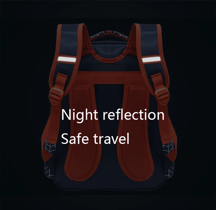 A dark brown backpack featuring night reflection strips for safe travel.