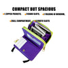 Purple coin purse wallet with zipper pockets, card slots, and a folding ID window.
