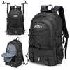 Black waterproof 40L hiking backpack with a laptop sleeve shown from the back and side.