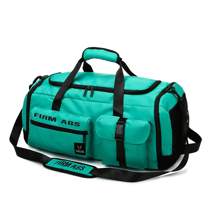 A teal tactical backpack with black trim and straps is shown against a white background.