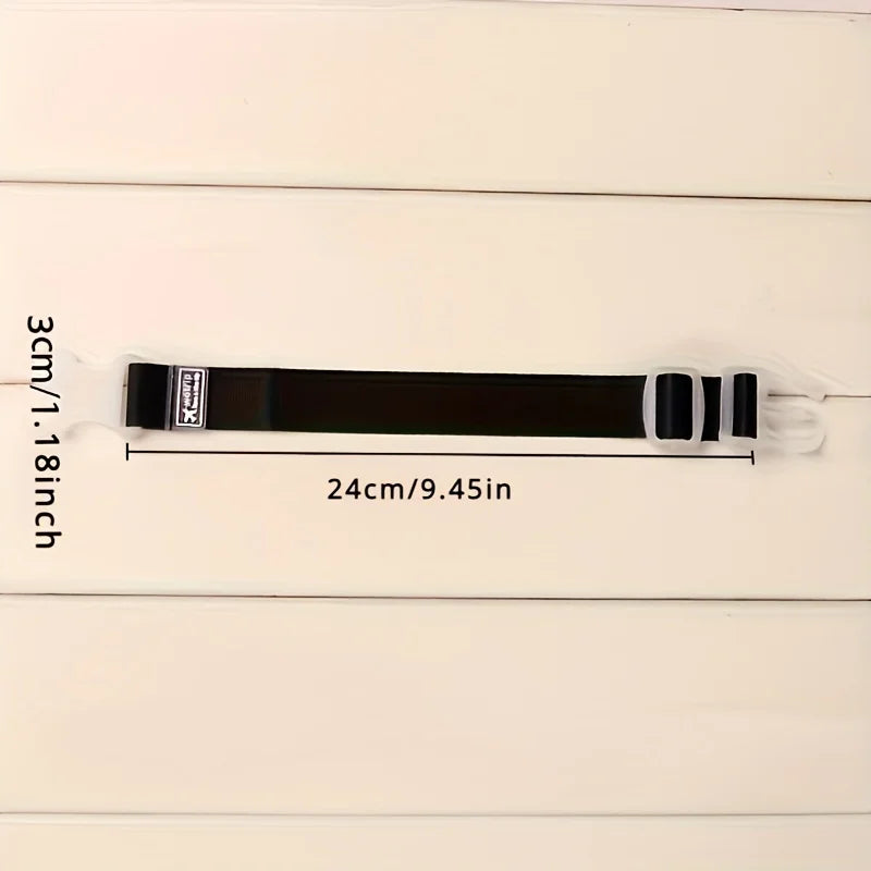 Black adjustable luggage strap measuring 3cm or 1.8 inches.
