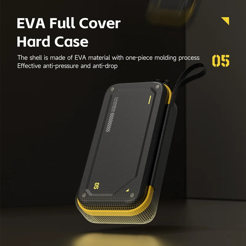 A black EVA full cover hard case for an electronic device shown in a close-up view.