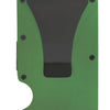 Cartera minimalista de aluminio verde con bloqueo RFID y cubierta protectora negra.