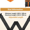 Black adjustable luggage identification straps shown with size information and a corrugated box.