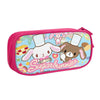 A pink zippered pencil case featuring cute bunny characters and a sweet design.