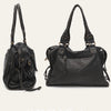 Schwarze Vintage-PU-Leder-Tasche mit Lederriemen und Reißverschlusstaschen.