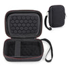 Black portable hard case for handheld consoles shown with an open lid and a separate zippered pouch.