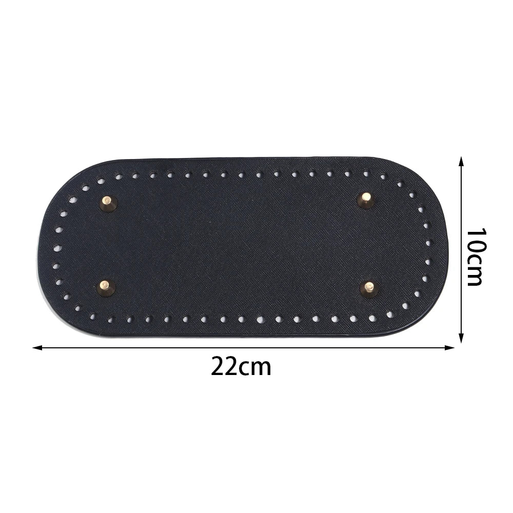 Black oval PU leather bag base with pre-punched holes for crochet and knitting projects