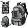 A gray and black waterproof 40L hiking backpack shown in multiple views.