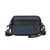 Bolso cruz de cuero PU azul marino con correa ajustable negra.
