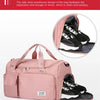 Pink side independent shoe warehouse bag with a separate compartment for storing shoes.