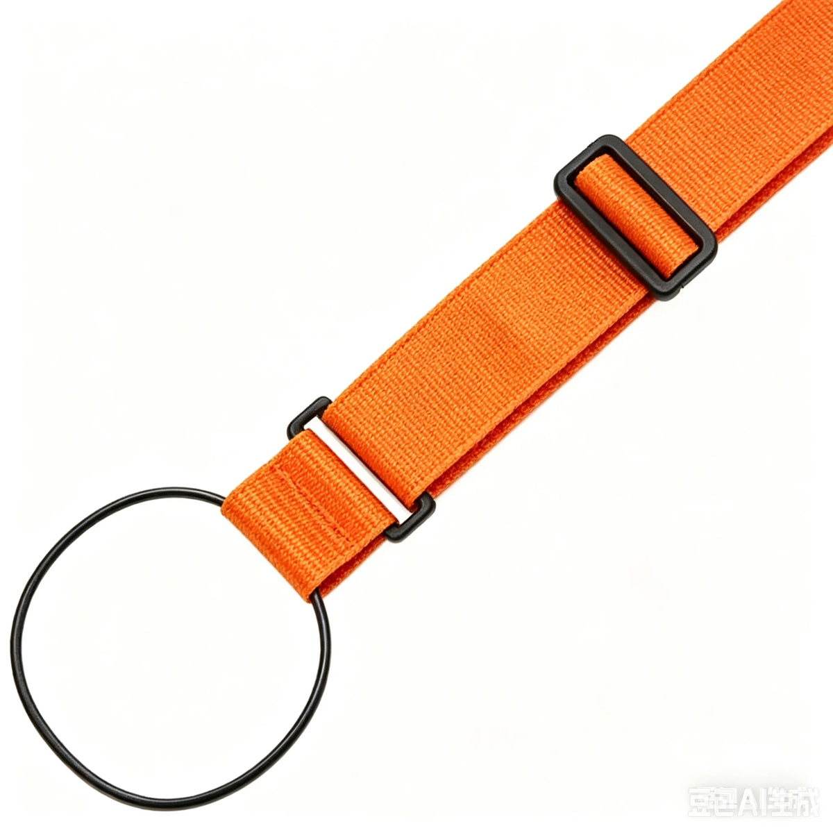 Correa de equipaje naranja ajustable con hebilla negra y lazo circular.