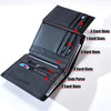 Black genuine leather men's business wallet showing various card slots and a coin purse.