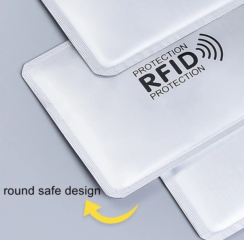 White RFID protection card sleeves with a round safe design shown in a close-up view.