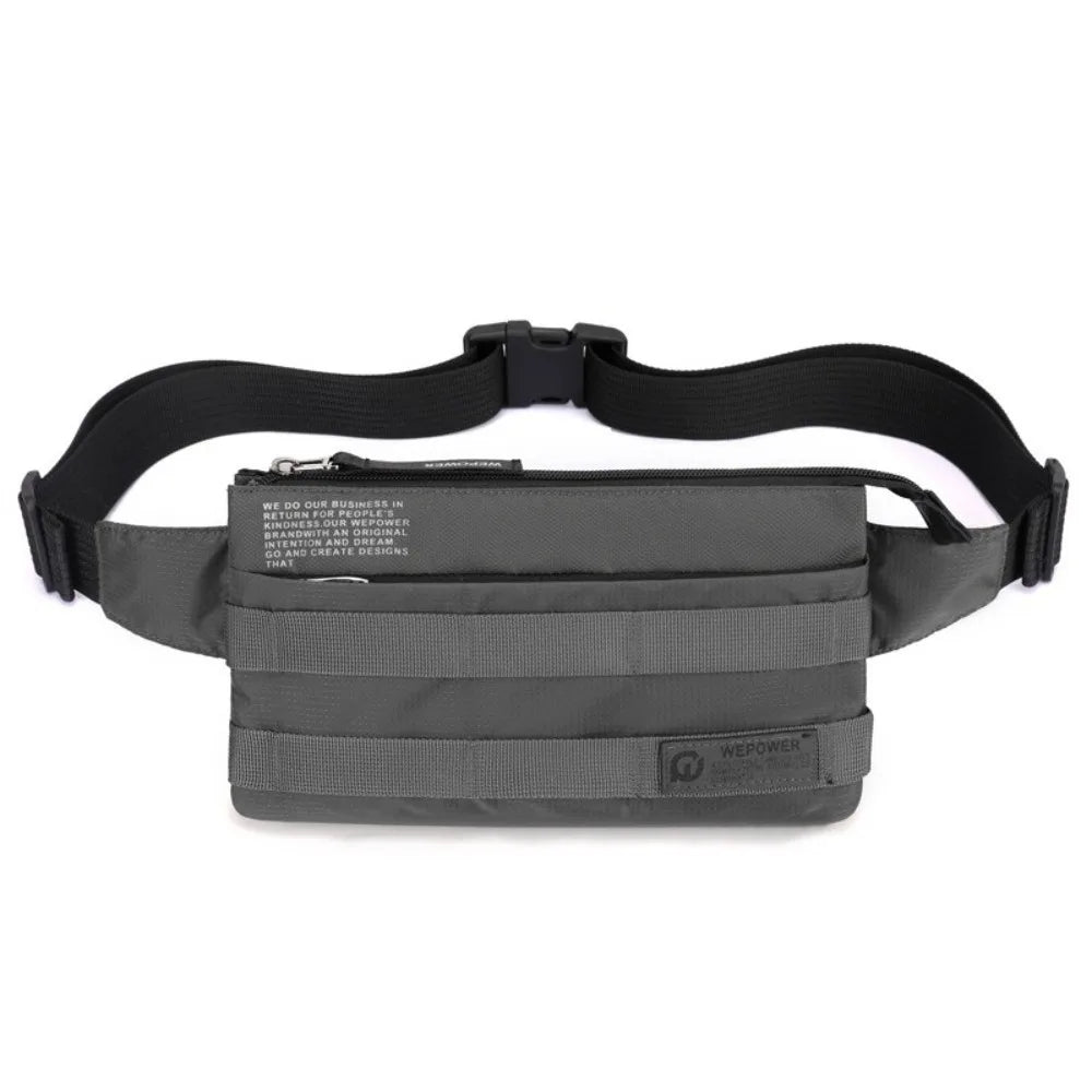 A black versatile fashion chest bag designed for outdoor activities.