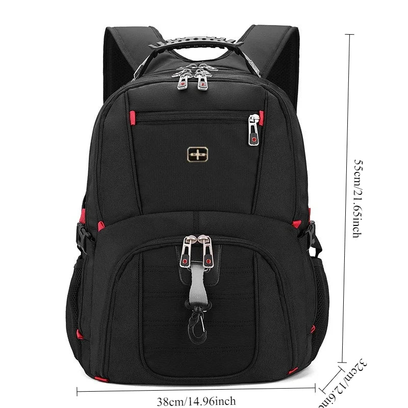 Black durable waterproof laptop backpack with adjustable straps and compartments