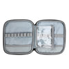 Light green crochet hook and sewing accessories storage bag with a clear plastic pouch inside