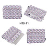A purple and pink patterned slim waterproof laptop sleeve shown in three different orientations.