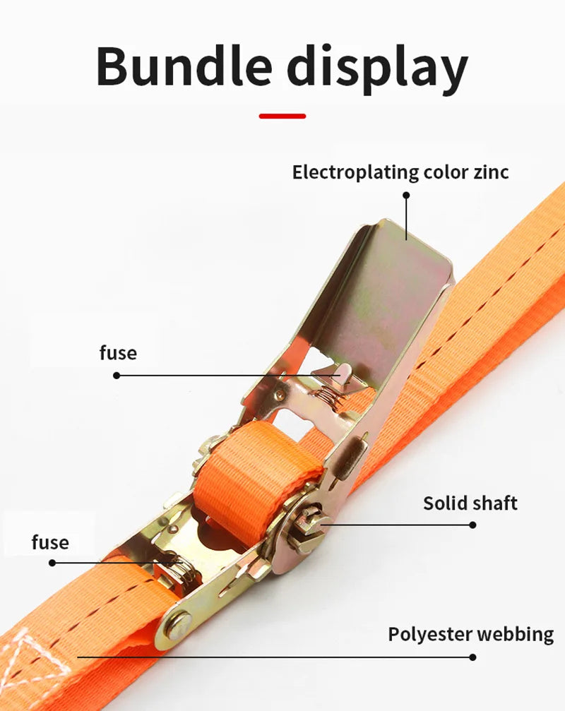 A close-up view of an electroplating color zinc bundle display featuring a fuse and solid shaft on an orange polyester webbin