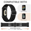 Black stretchy nylon watch band for Fitbit Charge 5 and 6 with an adjustable buckle.