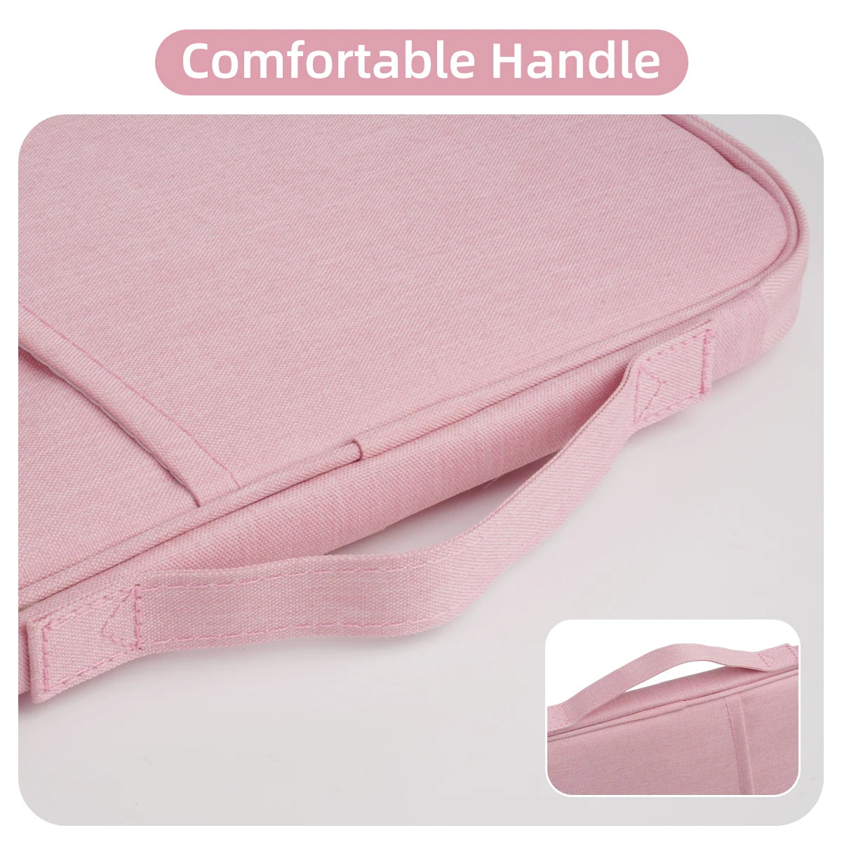 Funda protectora rosa para tabletas y portátiles con asa cómoda.