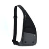 Black versatile crossbody sling bag with a flap closure and a front pocket.