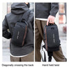 A black anti-theft lock chest bag is shown being worn diagonally across the back and held by a strap.