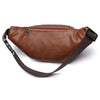 Brown men's PU leather waist pack with an adjustable strap.