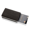 A black minimalist RFID blocking wallet displaying several cards.