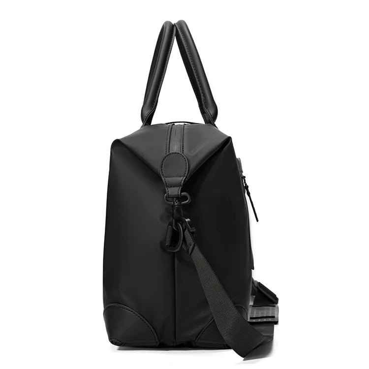 Black durable nylon travel duffle bag with carrying handles
