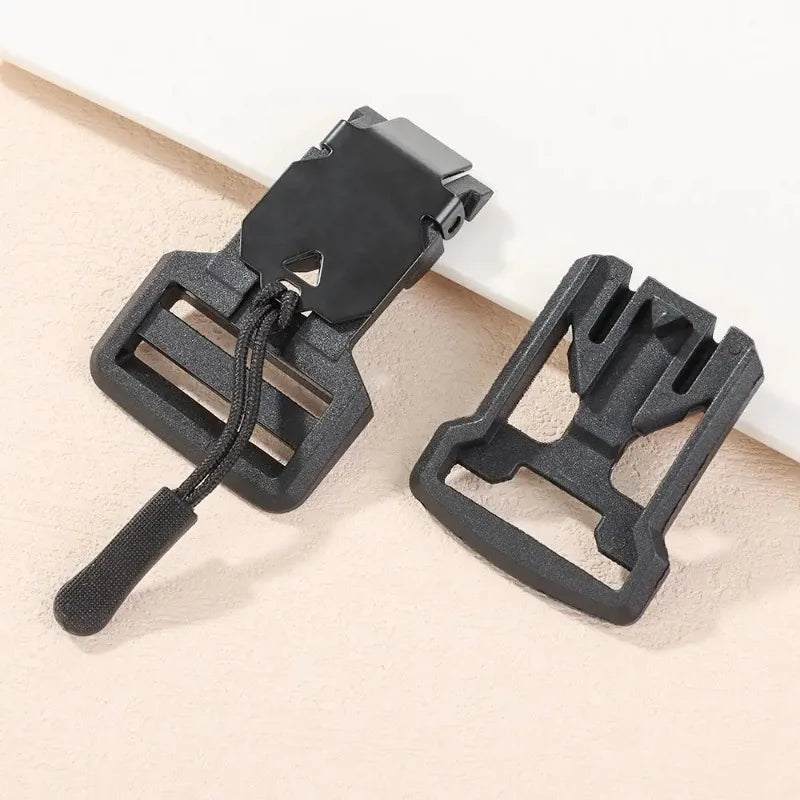 A black magnetic quick release buckle designed for belts and bags, shown in a close-up view.