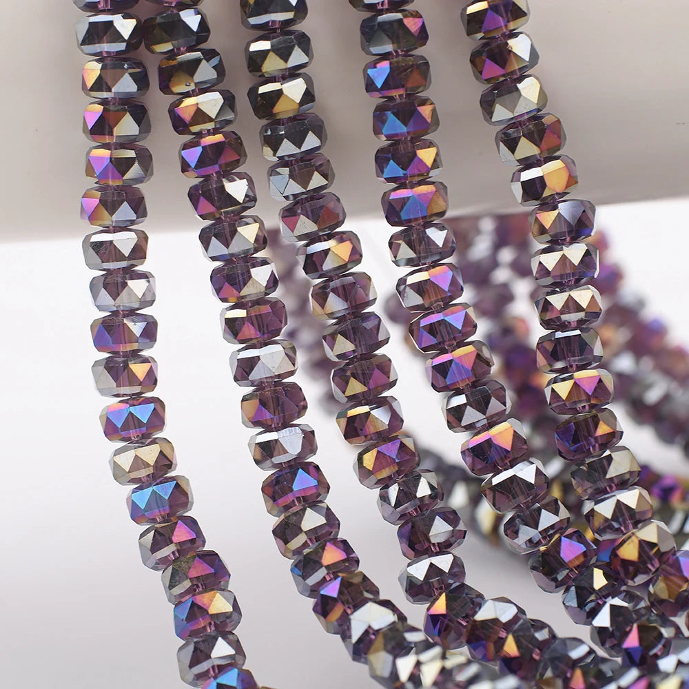 Strands of iridescent amethyst and purple AB faceted crystal glass beads for jewelry making