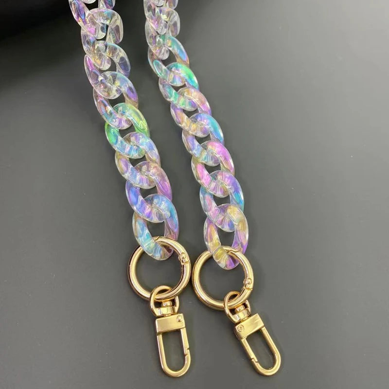 Iridescent acrylic chunky chain strap with gold clasps for bags and jewelry