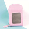 A pink premium multi-slot card holder wallet with a clear rectangular window.