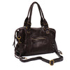 Dunkelbraune Vintage-PU-Leder-Tasche mit Ledergriffen und Reißverschlussfächer.