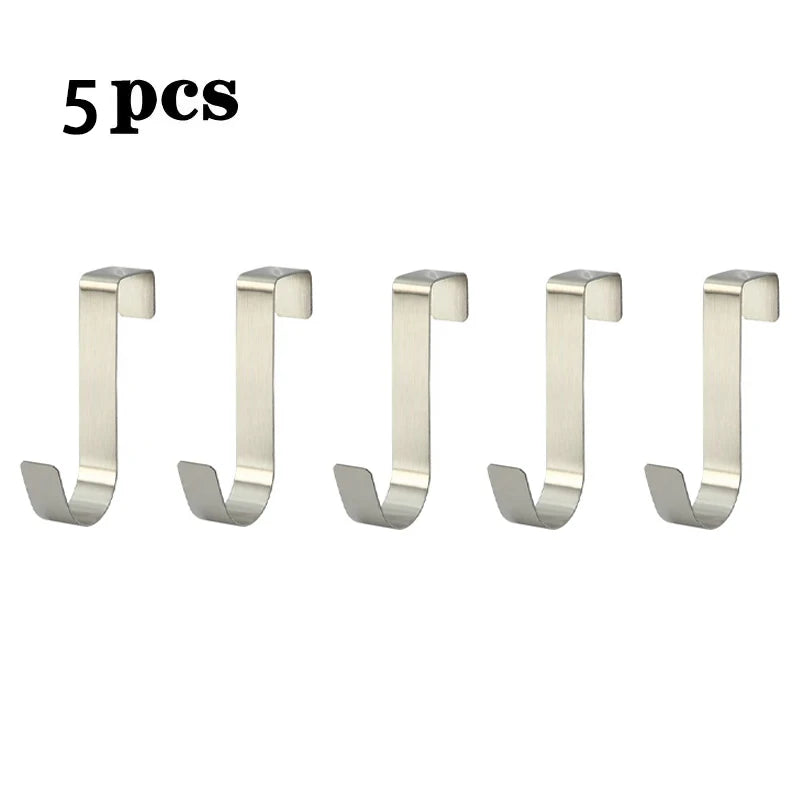 Five silver heavy duty multi-purpose hook racks for cabinet doors