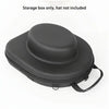 A black durable EVA hard shell hat case shown from above, with a handle attached.