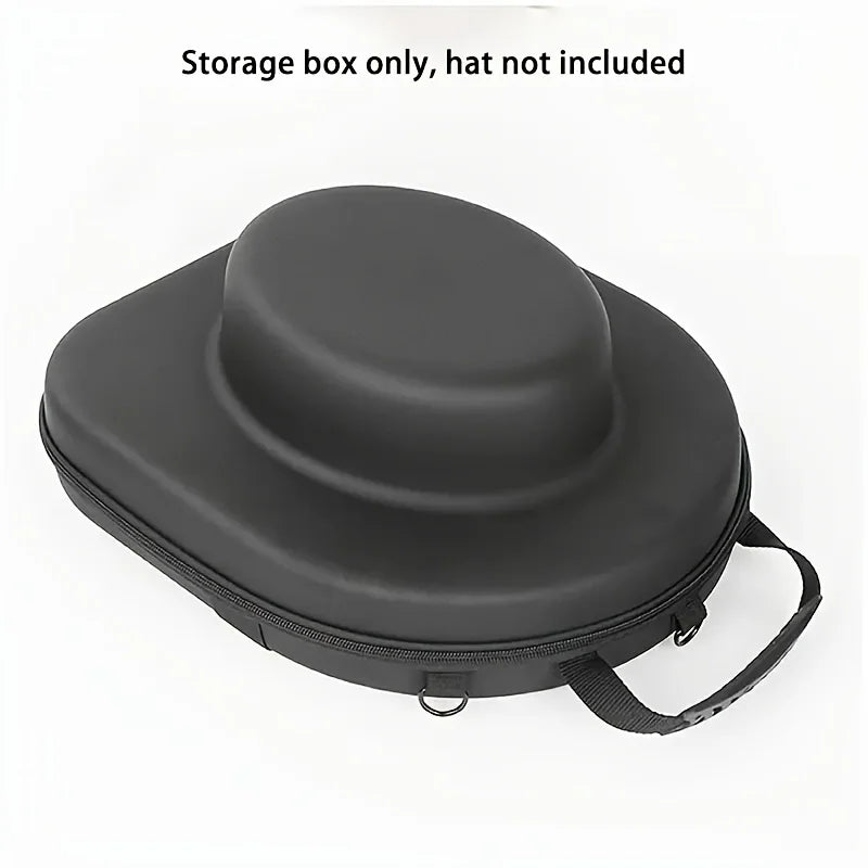 A black durable EVA hard shell hat case shown from above, with a handle attached.