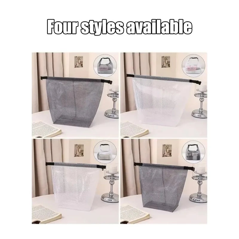 Quatre styles de sacs de rangement à cordon étanche disponibles en gris et blanc.