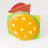 A colorful foldable 3D card holder wallet featuring a bright orange sandwich shaped card.