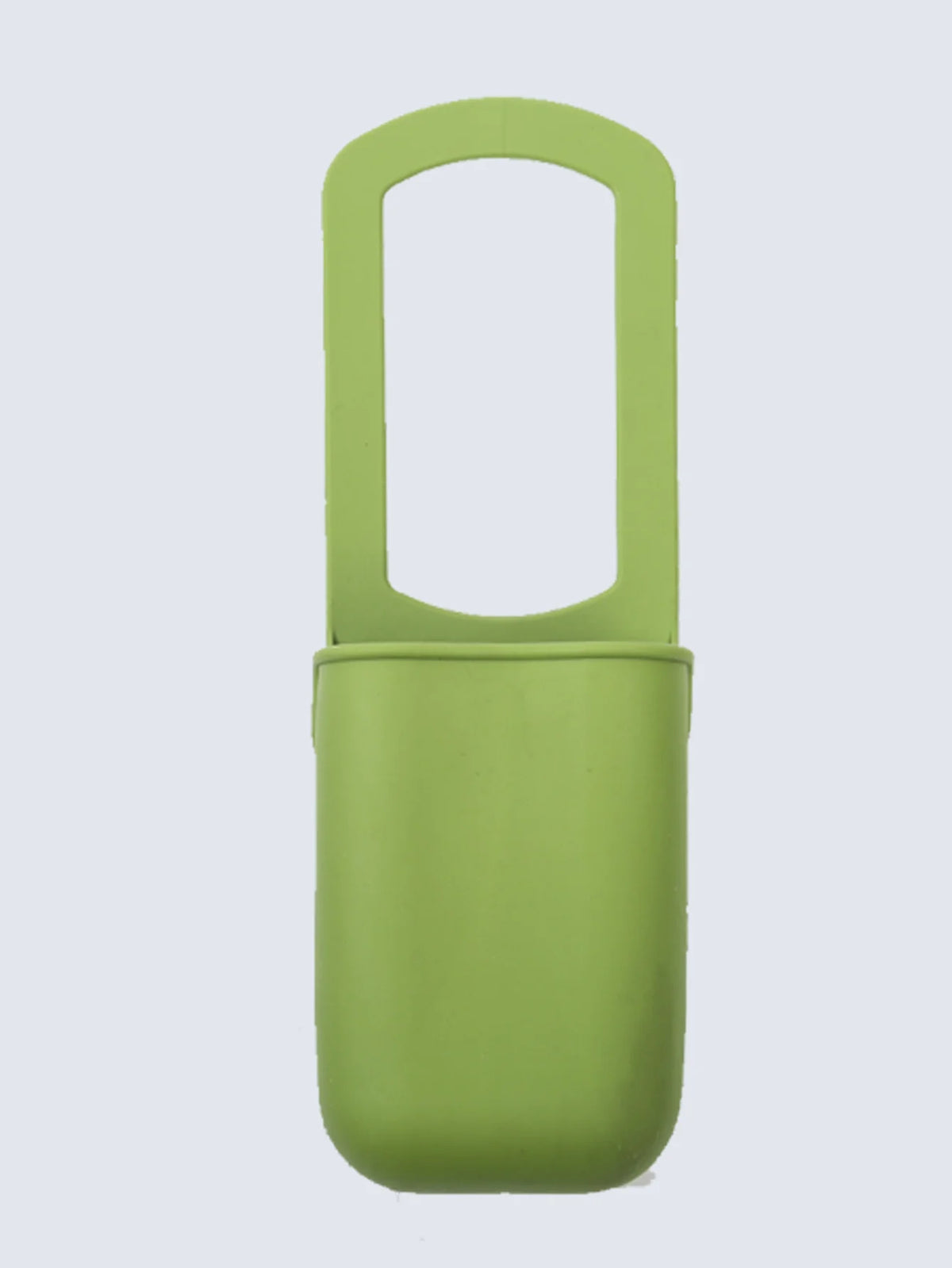 A lime green foldable silicone cup holder designed for bikes, strollers, and carts.