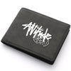 A black PU leather wallet featuring a white cartoon print design.