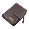A dark brown vintage PU leather men's card holder wallet shown from above.