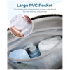 A close-up view of a large water-resistant PVC pocket inside a travel bag, showing its texture and design.