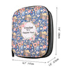 A light green crochet hook and sewing accessories storage bag with a floral pattern.