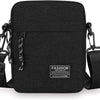 Black men's compact crossbody sling bag with adjustable strap and buckle.