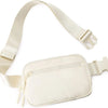 A beige multi-functional crossbody storage bag with a strap and zipper pocket.
