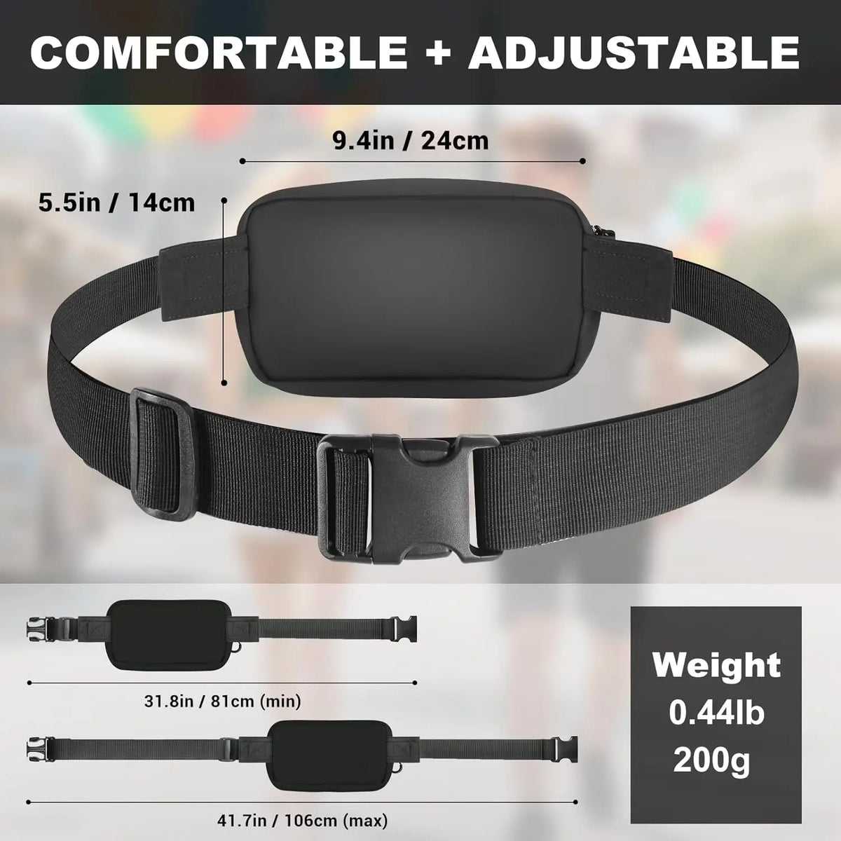 Black adjustable wrist strap and pouch for a tactical concealed carry fanny pack