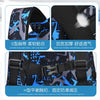 Black and blue patterned school backpack set for boys featuring an S-shaped shoulder strap and H-shaped chest buckle