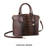Dunkelbraunes Krokodilmuster-Top-Handtasche mit Crossbody-Gurt.